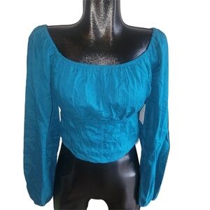 Japna Teal Cropped Long Sleeve Top Size L